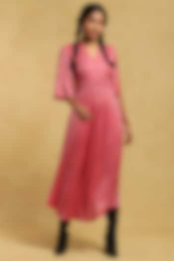 Pink Dehri Satin Maxi Dress by Ritu Kumar