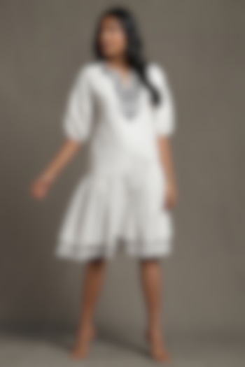 White Cotton Flex Embroidered Summer Dress by Ritu Kumar at Pernia's Pop Up Shop