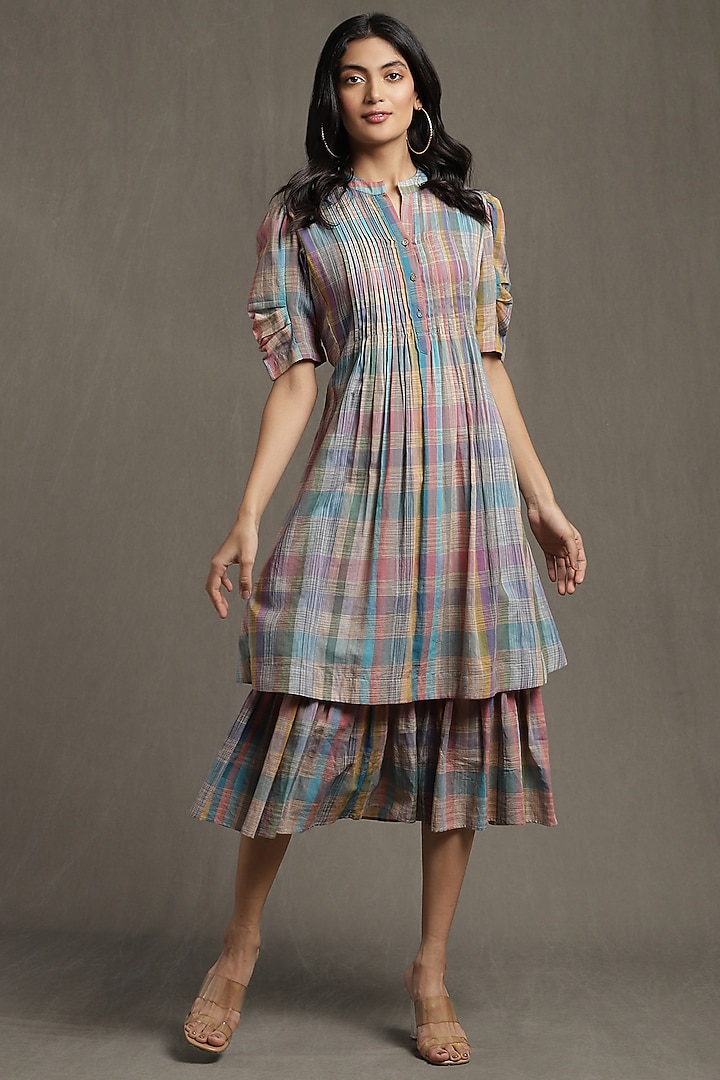 casual ritu kumar dresses Beige cotton printed long dress