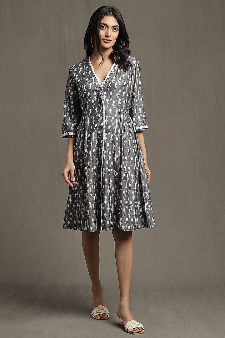 Grey Cotton Ikat Dress by Ritu Kumar at Pernia's Pop Up Shop