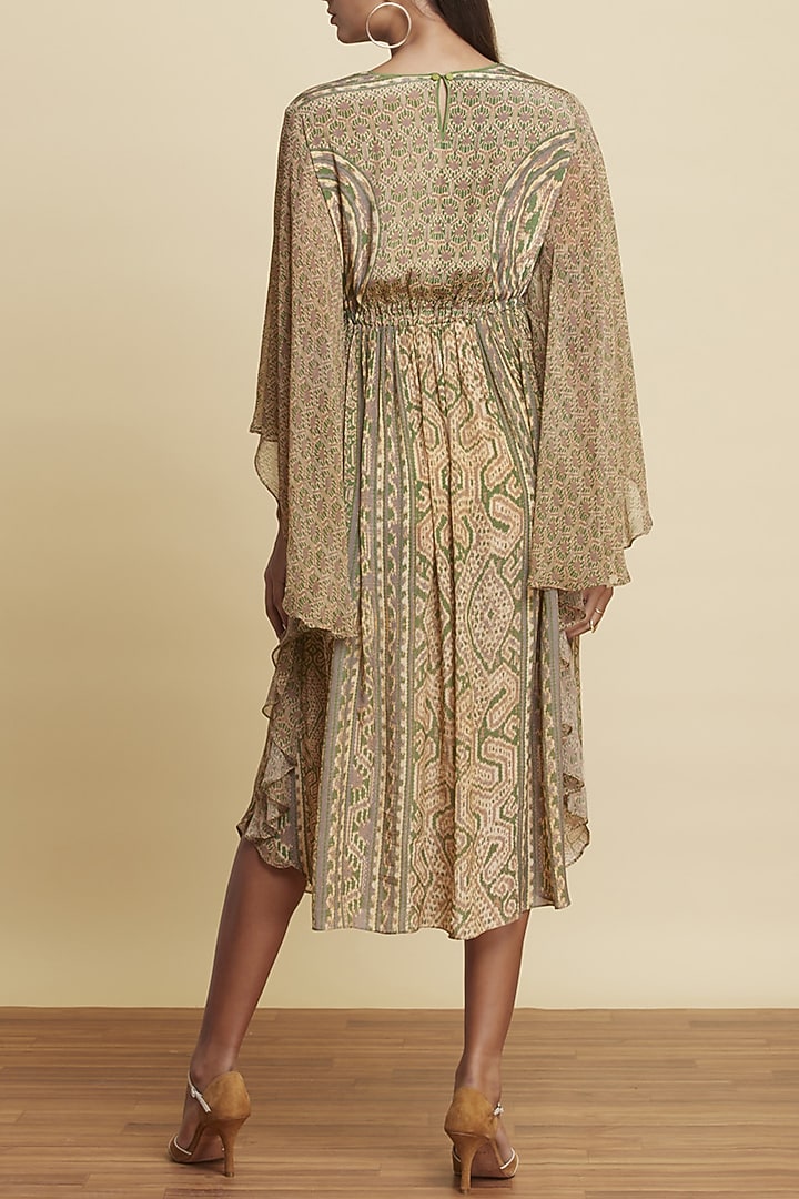 Beige & Green Printed Summer Dress by Ritu Kumar at Pernia's Pop Up Shop