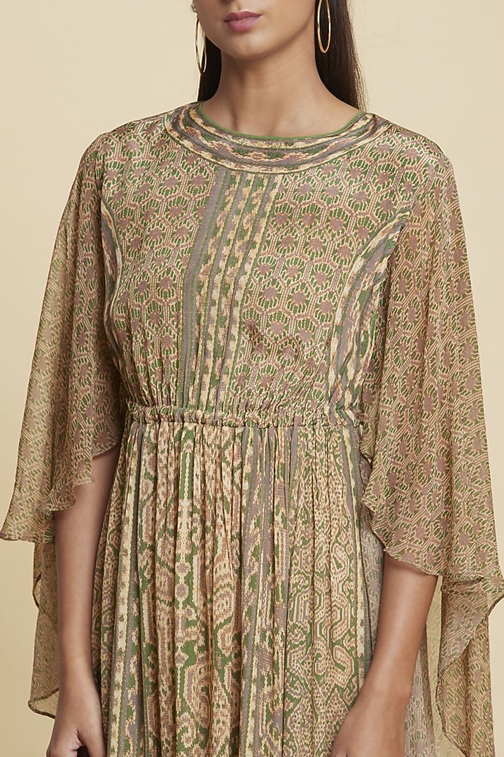 Beige & Green Printed Summer Dress by Ritu Kumar at Pernia's Pop Up Shop