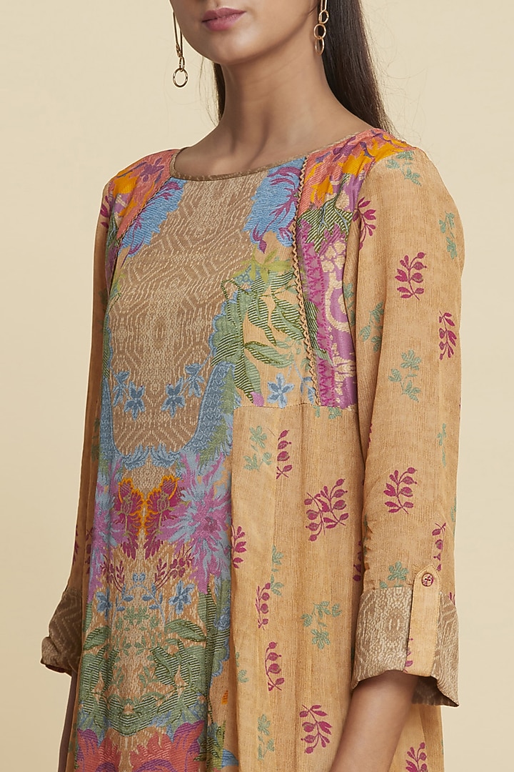 Ochre Brown Printed Kurta With Dhoti Pants by Ritu Kumar at Pernia's Pop Up Shop