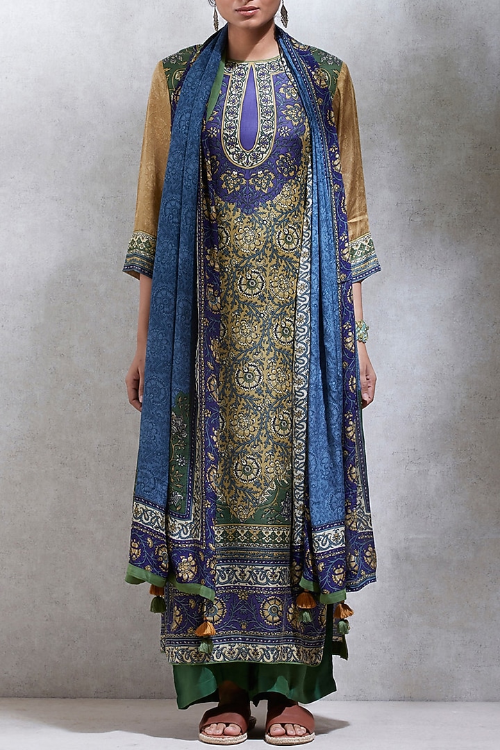 Olive Green & Purple Printed Kurta Set by Ritu Kumar at Pernia's Pop Up Shop