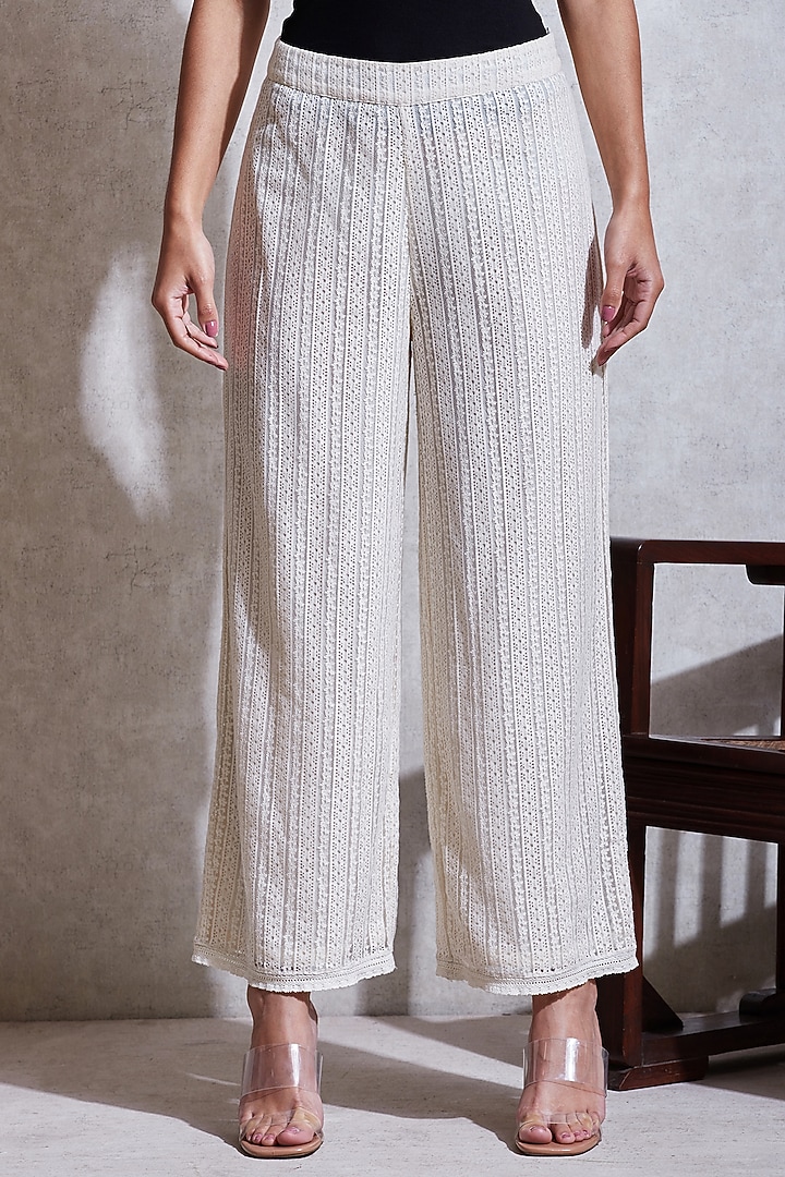 Ivory Cotton Palazzo Pants by Ritu Kumar at Pernia's Pop Up Shop