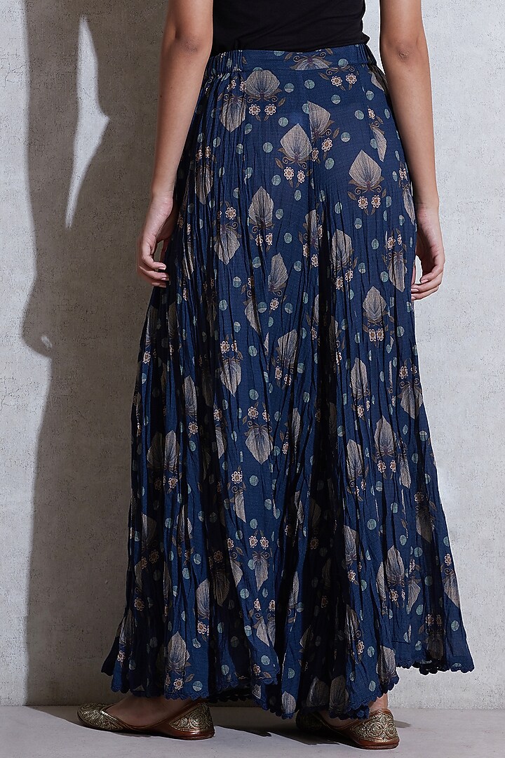 Navy Blue Printed Palazzo Pants by Ritu Kumar at Pernia's Pop Up Shop