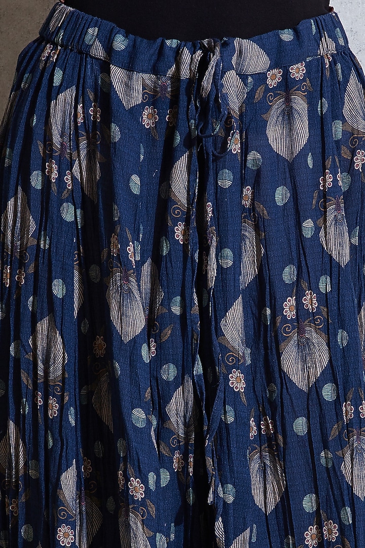 Navy Blue Printed Palazzo Pants by Ritu Kumar at Pernia's Pop Up Shop