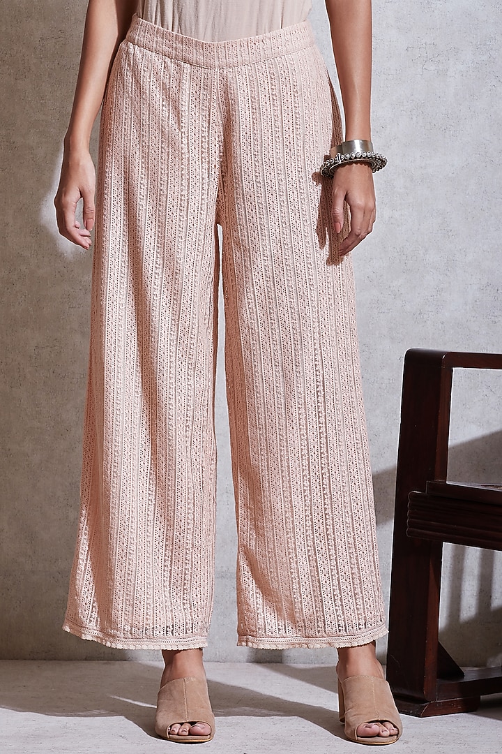 Rose Pink Palazzo Pants With Self Work by Ritu Kumar at Pernia's Pop Up Shop