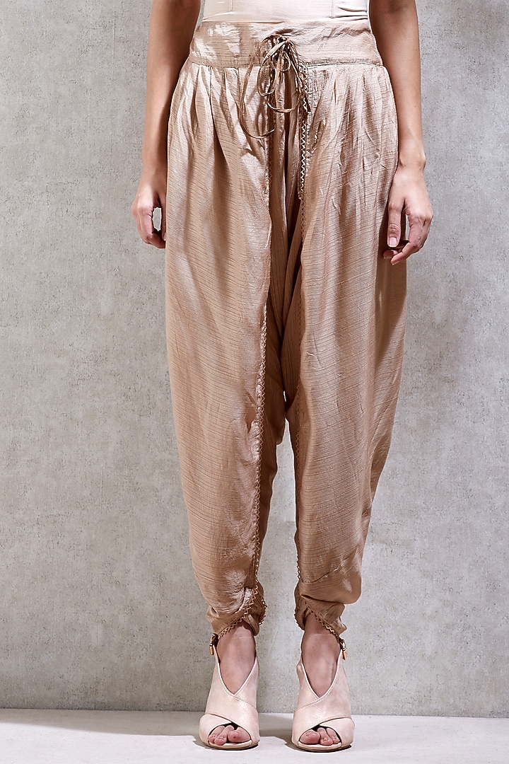 Beige Viscose Bamberg Dhoti Pants by Ritu Kumar at Pernia's Pop Up Shop
