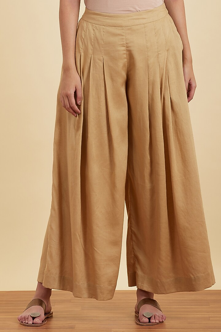 Beige Flared Palazzo Pants by Ritu Kumar at Pernia's Pop Up Shop