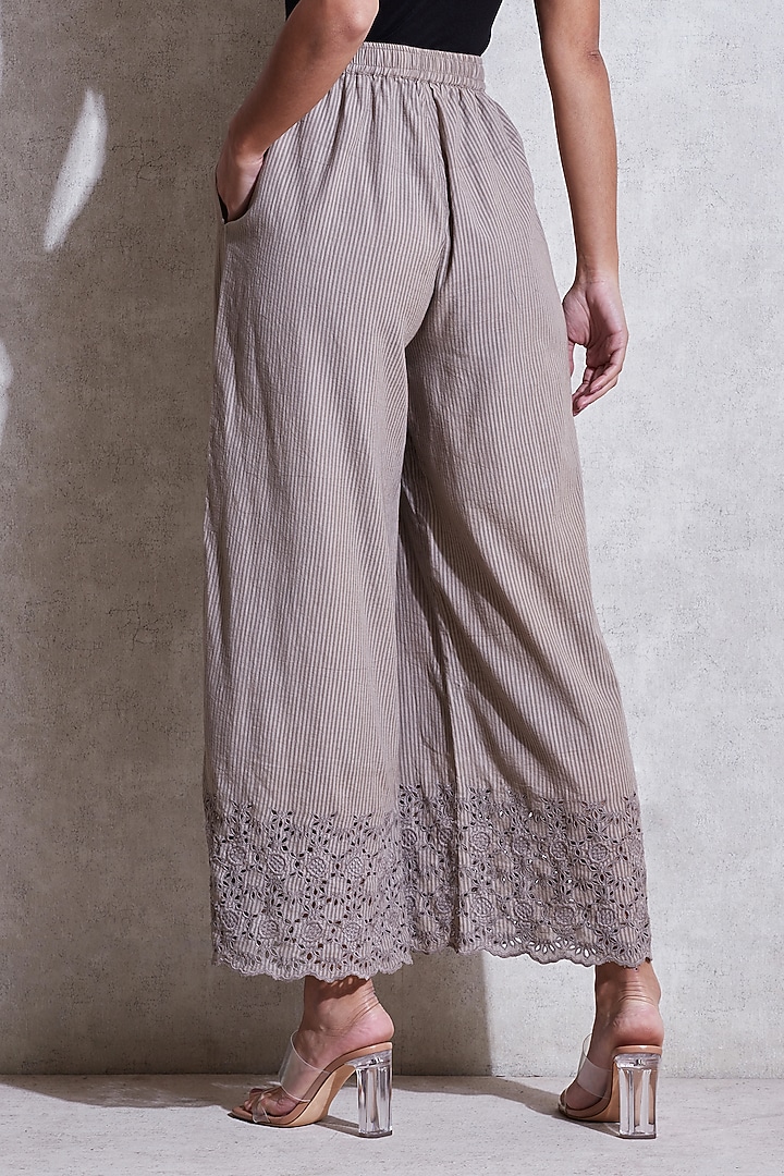 Grey Schiffli Palazzo Pants by Ritu Kumar at Pernia's Pop Up Shop