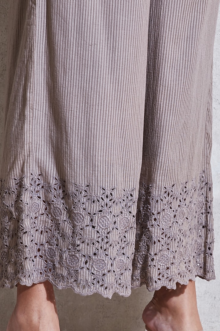 Grey Schiffli Palazzo Pants by Ritu Kumar at Pernia's Pop Up Shop