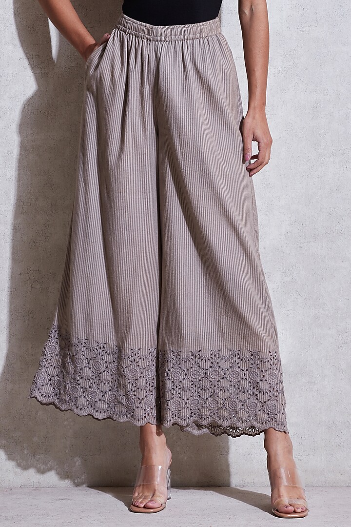 Grey Schiffli Palazzo Pants by Ritu Kumar at Pernia's Pop Up Shop