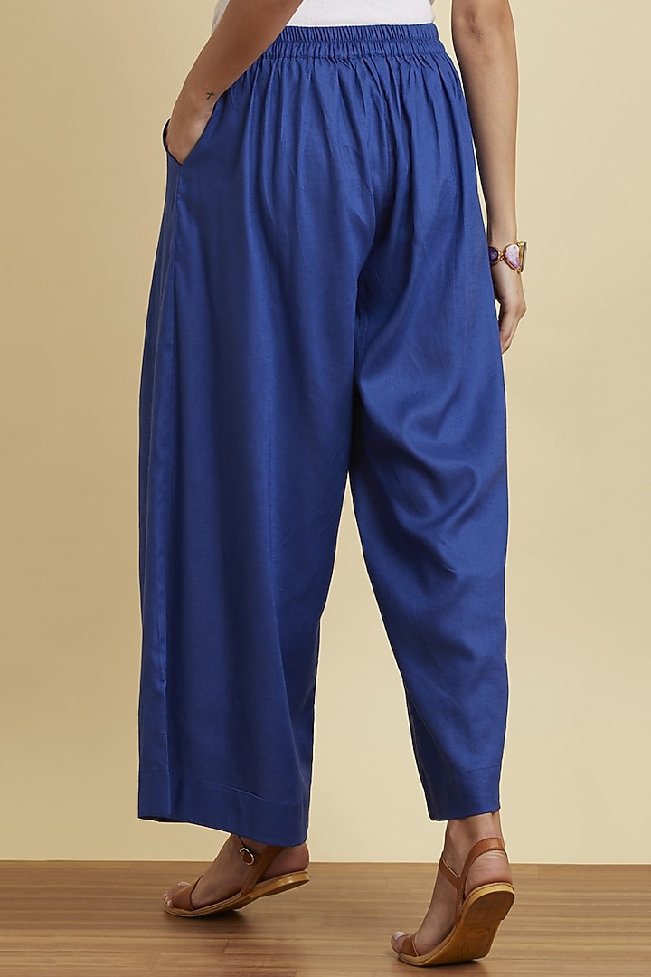 Navy Blue Flared Palazzo Pants by Ritu Kumar at Pernia's Pop Up Shop