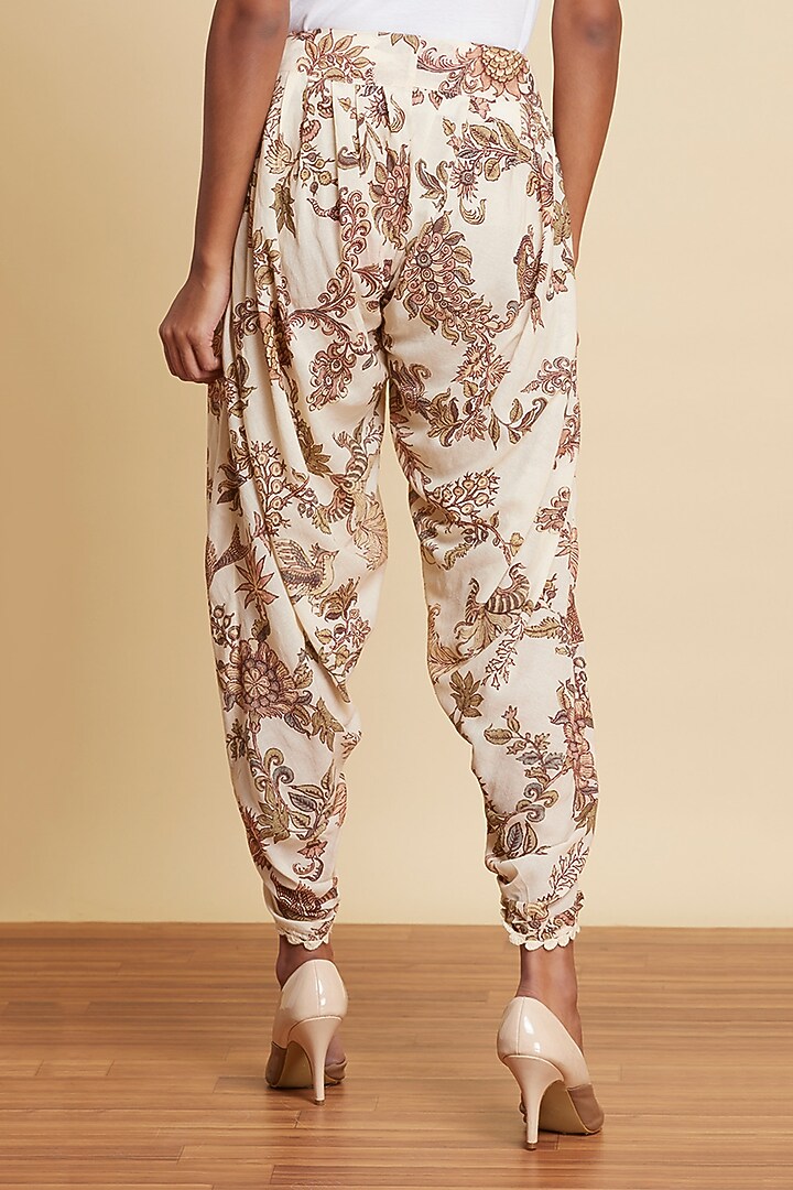 Ecru White Printed Dhoti Pants by Ritu Kumar at Pernia's Pop Up Shop