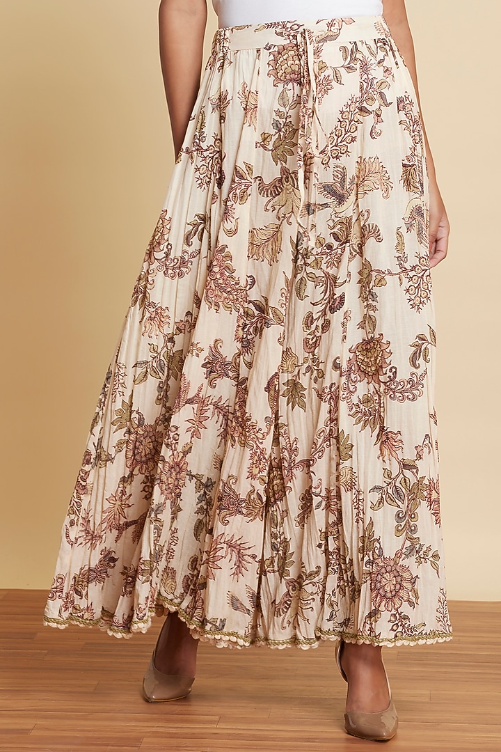 Ecru White Printed Palazzo Pants by Ritu Kumar at Pernia's Pop Up Shop