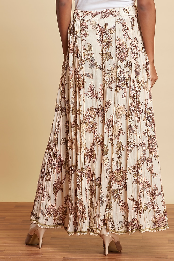 Ecru White Printed Palazzo Pants by Ritu Kumar at Pernia's Pop Up Shop