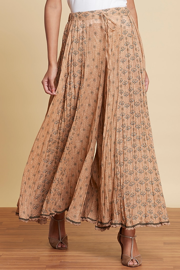 Beige Printed Palazzo Pants by Ritu Kumar at Pernia's Pop Up Shop