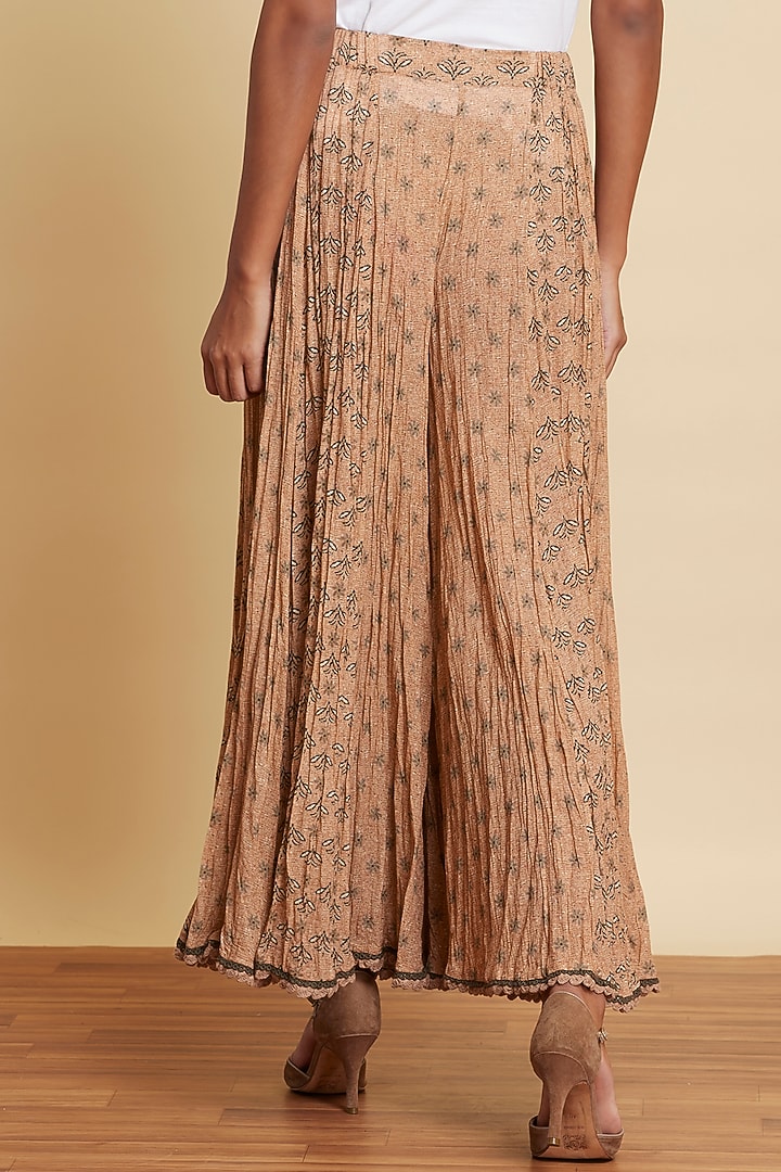 Beige Printed Palazzo Pants by Ritu Kumar at Pernia's Pop Up Shop
