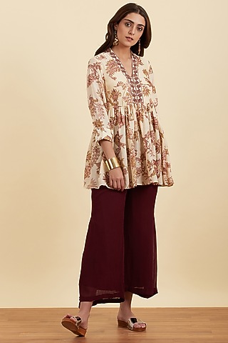 Burgundy Palazzo Pants by Ritu Kumar