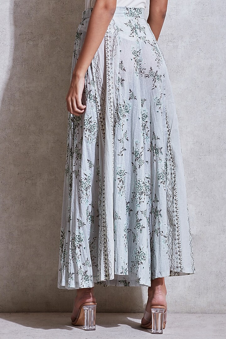 Sage Green Floral Flared Palazzo Pants by Ritu Kumar at Pernia's Pop Up Shop