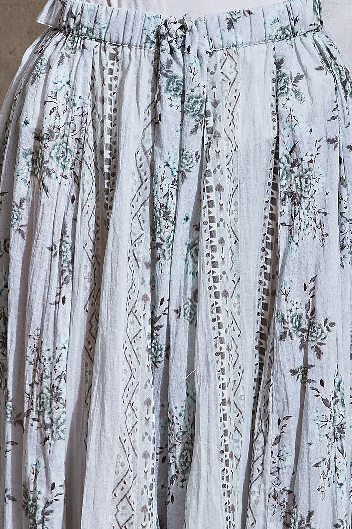 Sage Green Floral Flared Palazzo Pants by Ritu Kumar at Pernia's Pop Up Shop