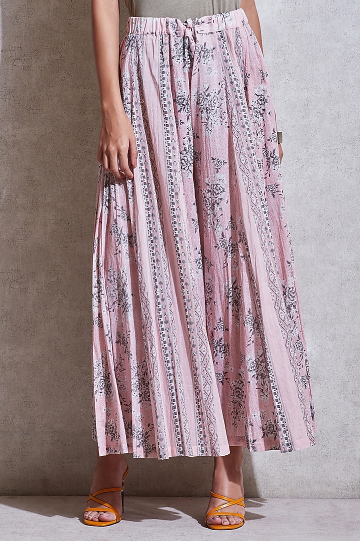 Pink Floral Flared Palazzo Pants by Ritu Kumar at Pernia's Pop Up Shop