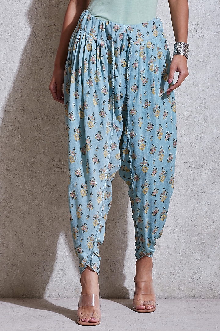 Sea Green Floral Dhoti Pants by Ritu Kumar at Pernia's Pop Up Shop