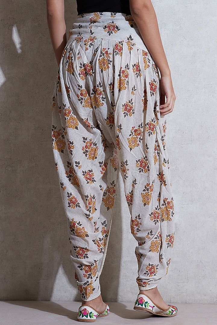 Ecru & Mustard Floral Dhoti Pants by Ritu Kumar at Pernia's Pop Up Shop
