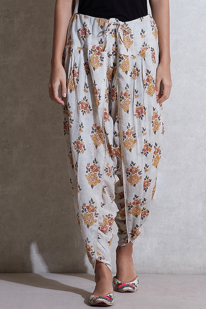 Ecru & Mustard Floral Dhoti Pants by Ritu Kumar at Pernia's Pop Up Shop