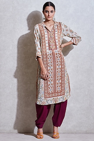 Magenta Voil Dhoti Pants by Ritu Kumar