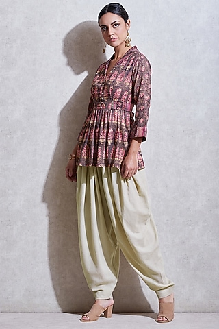Ecru White Voile Dhoti Pants by Ritu Kumar