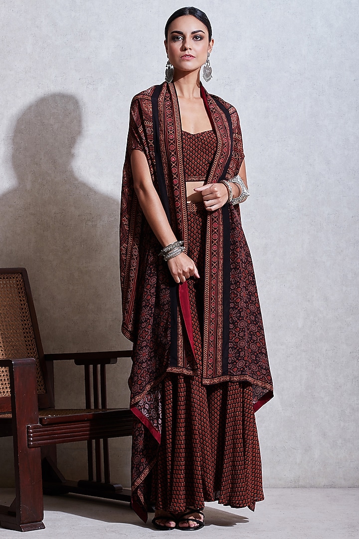 Black & Rust Cape Set by Ritu Kumar