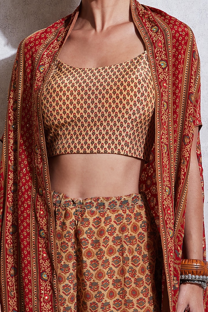 Rust Orange & Beige Cape Set by Ritu Kumar at Pernia's Pop Up Shop