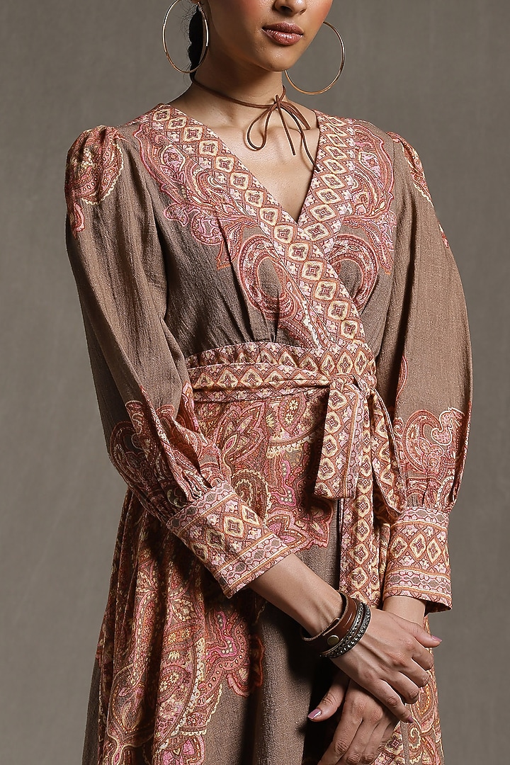 Khaki Green Printed Summer Dress by Ritu Kumar at Pernia's Pop Up Shop