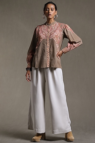 Khaki Green Printed Shirt by Ritu Kumar
