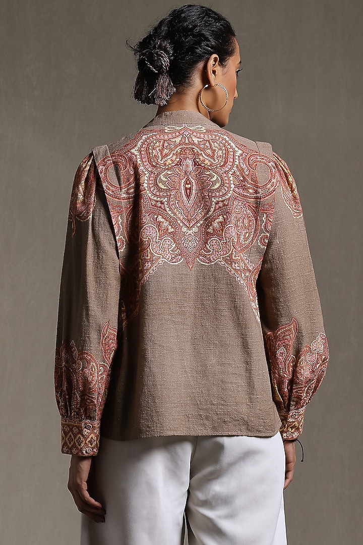 Khaki Green Printed Shirt by Ritu Kumar at Pernia's Pop Up Shop