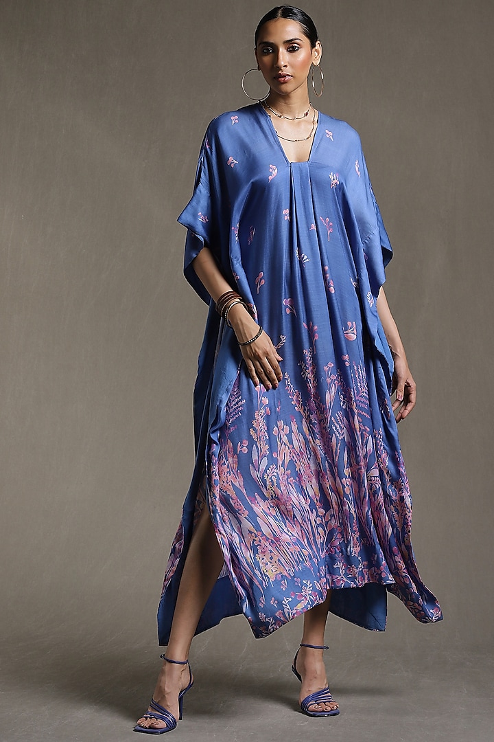 Blue Printed Kaftan Dress by Ritu Kumar