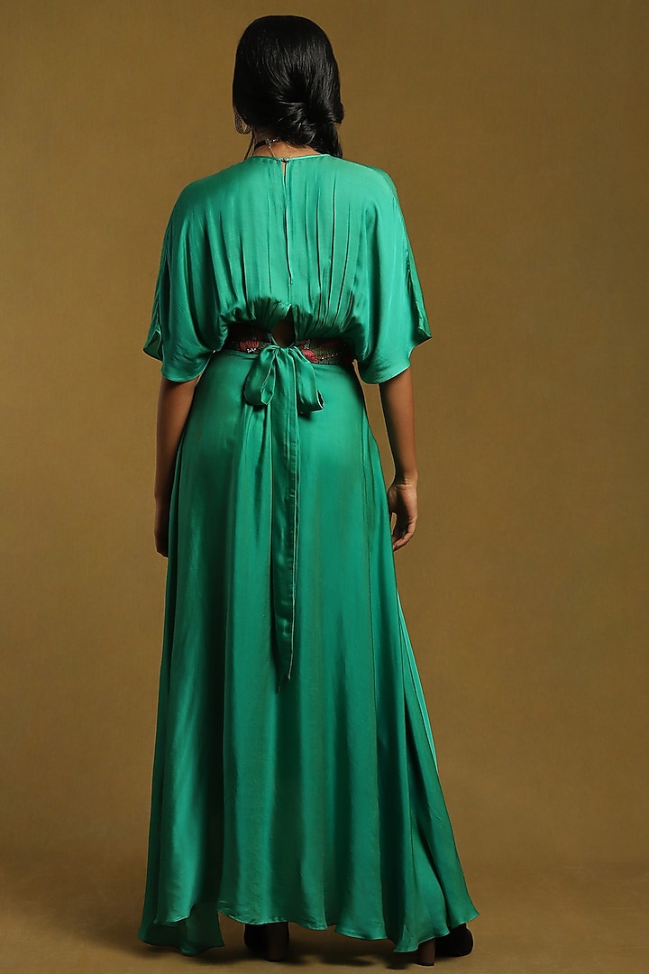 Green Satin Kaftan Summer Dress by Ritu Kumar at Pernia's Pop Up Shop