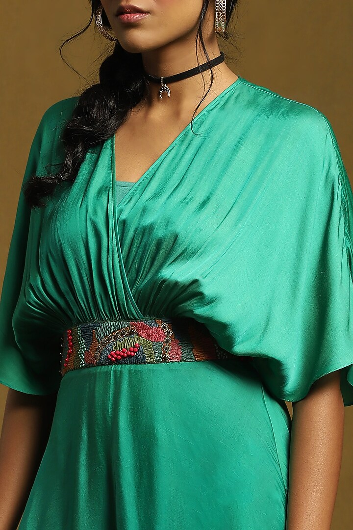 Green Satin Kaftan Summer Dress by Ritu Kumar at Pernia's Pop Up Shop