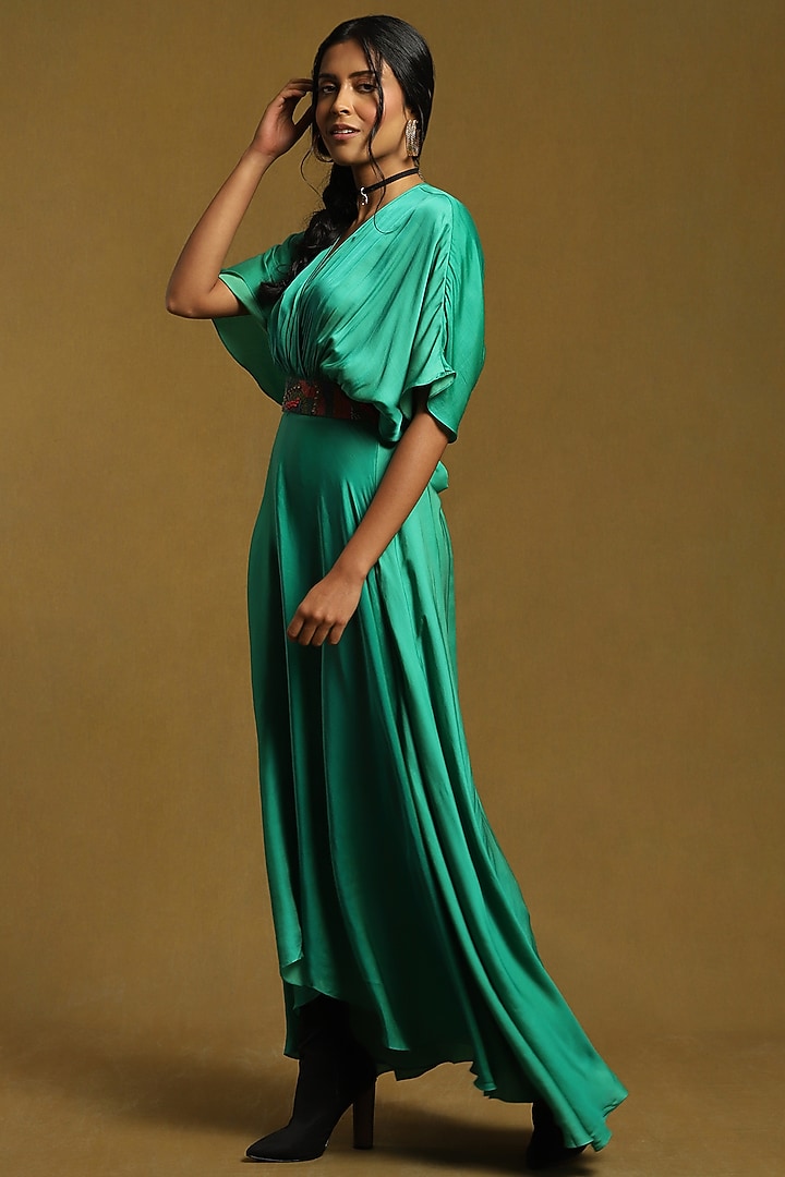 Green Satin Kaftan Summer Dress by Ritu Kumar at Pernia's Pop Up Shop