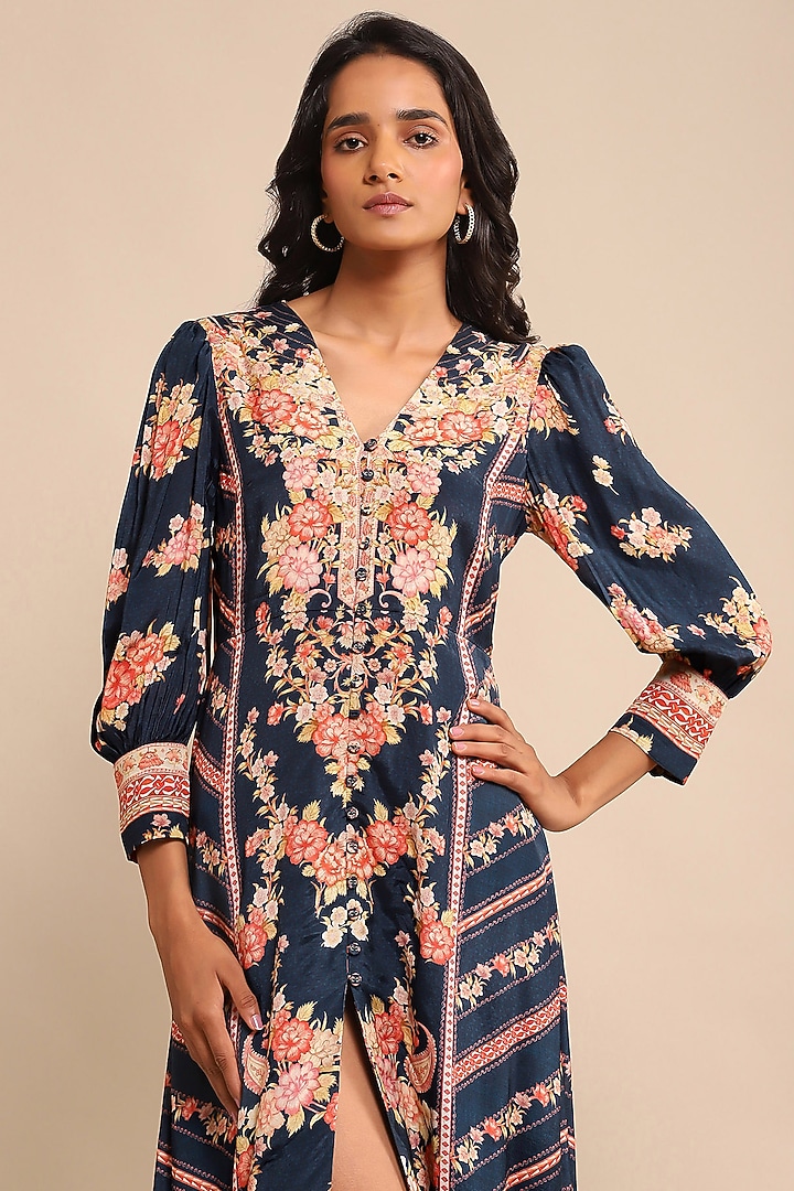 ritu kumar navy blue dress Ritu Kumar Navy Blue Mirror-Work Kurta