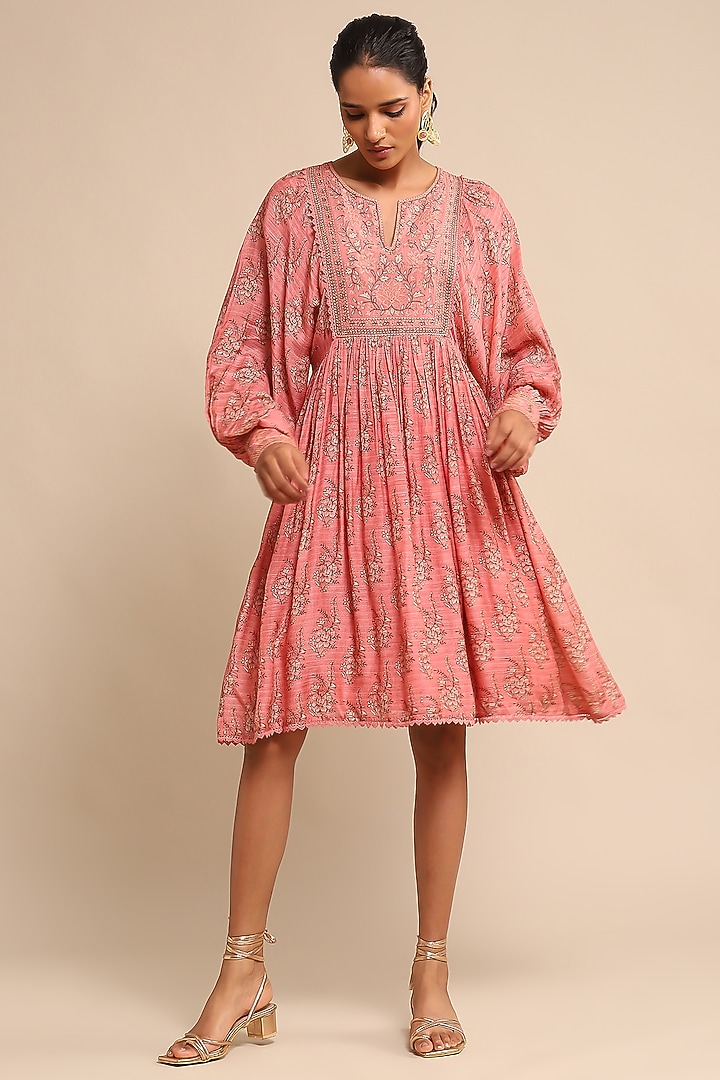 Pink Viscose Printed Knee-Length Summer Dress by Ritu Kumar at Pernia's Pop Up Shop