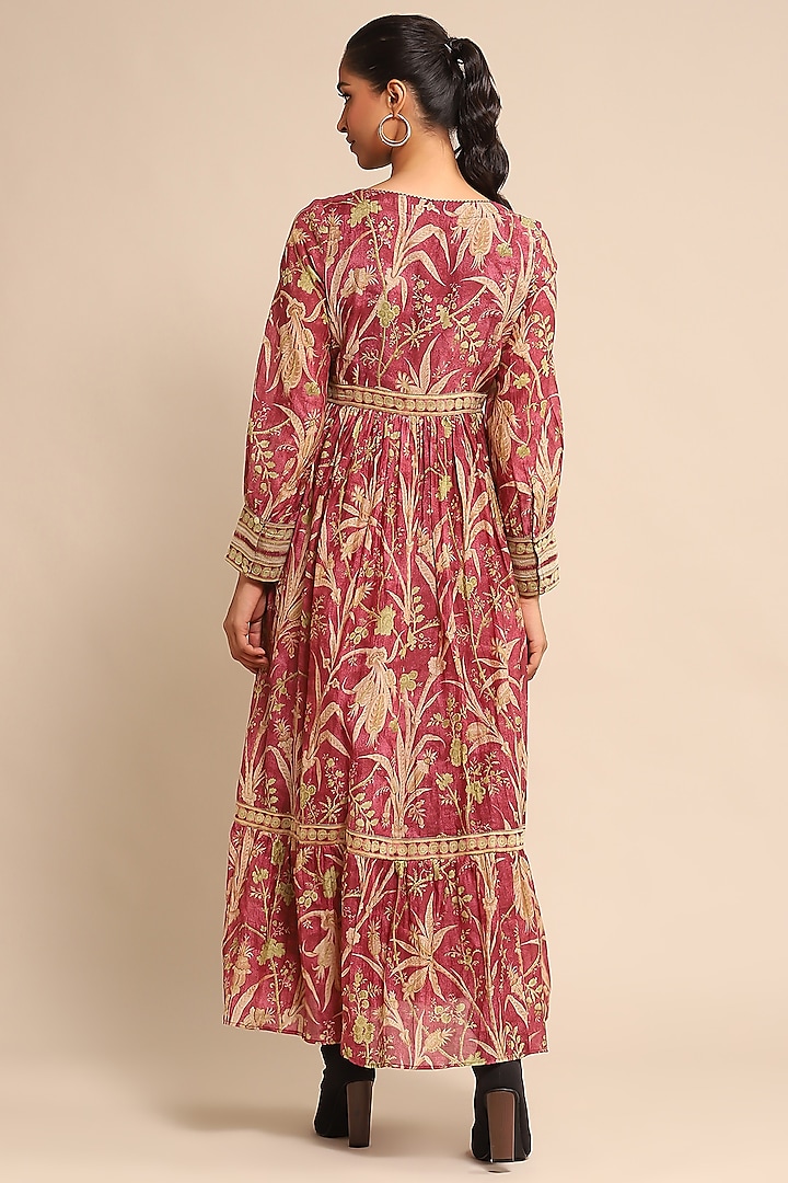 Wine Chanderi Printed Summer Dress by Ritu Kumar at Pernia's Pop Up Shop
