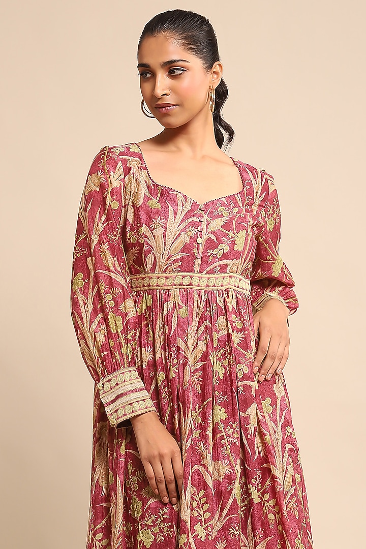 Wine Chanderi Printed Summer Dress by Ritu Kumar at Pernia's Pop Up Shop