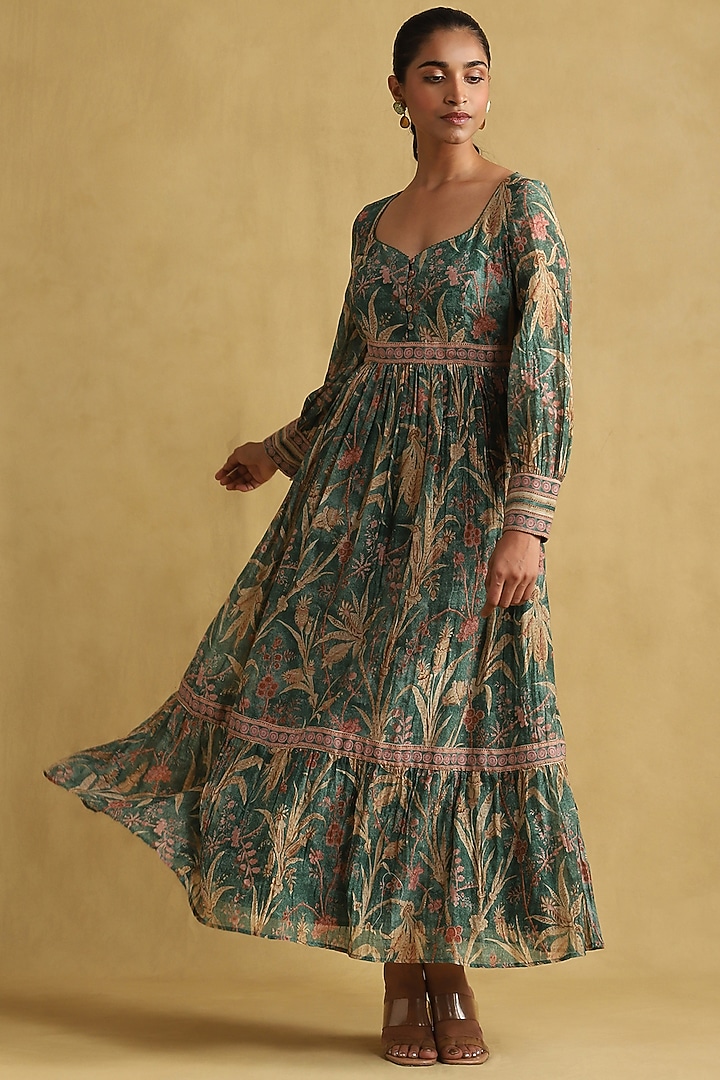 Green Chanderi Printed Dress by Ritu Kumar at Pernia's Pop Up Shop 2026