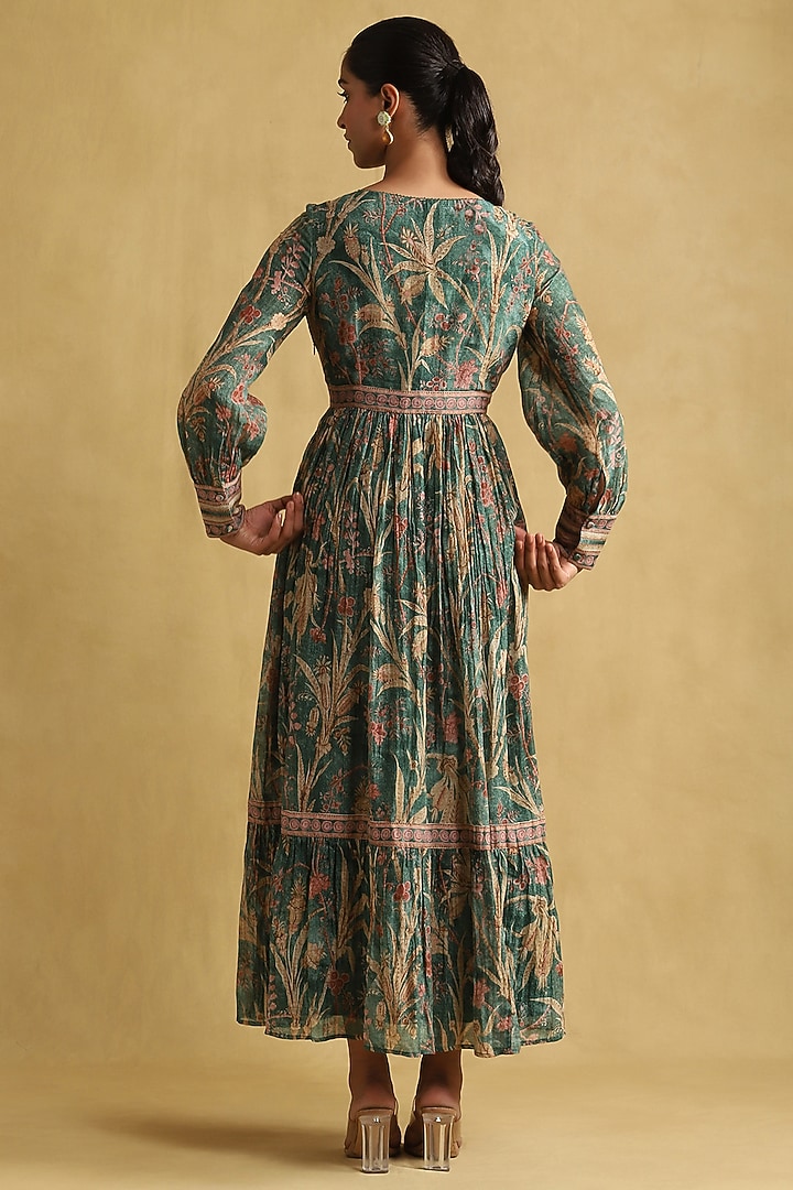 Green Chanderi Printed Summer Dress by Ritu Kumar at Pernia's Pop Up Shop