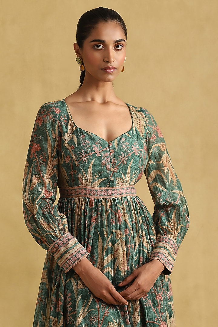 Green Chanderi Printed Summer Dress by Ritu Kumar at Pernia's Pop Up Shop