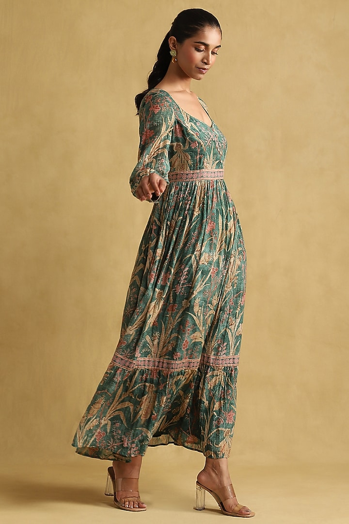 Green Chanderi Printed Summer Dress by Ritu Kumar at Pernia's Pop Up Shop