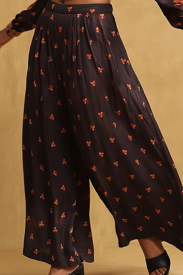 Black Satin Printed Jacket Set by Ritu Kumar at Pernia's Pop Up Shop